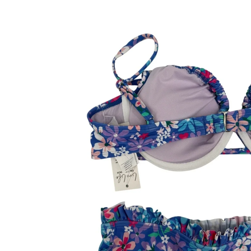 Cupshe Two Piece Floral Ruffle Underwire Bikini in Blue Floral Medium NWT